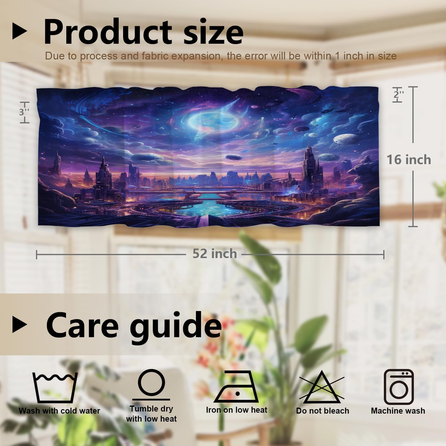 Futuristic City Space Blackout Kitchen Curtain, A Futuristic City in Space Window Treatment Rod Pocket Light Filtering Bathroom Short Valance 2 Pack 52X16 Inches image 5