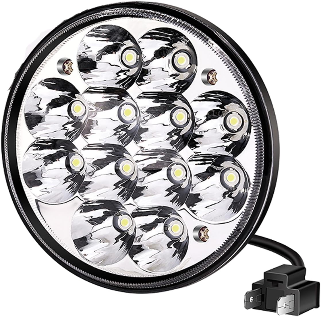 36W 5.75 Inch Led light Round, H5001 White Led Light Bulb light, Driving Fog Light Assembly Clear Lens, 2-pin plug compatible (2)