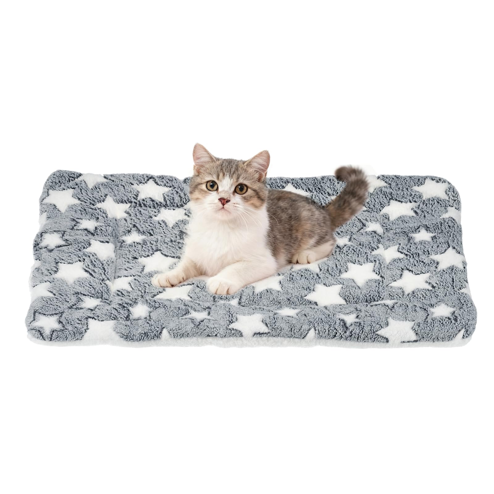 sourcing map Dog Cat Bed Mat, Soft Coral Fleece Pet Cushion Pad with Cute Star Print, Warm Washable Pet Bed 23x18 Inches, (Gray White), Intended for Medium Small Dog Cat