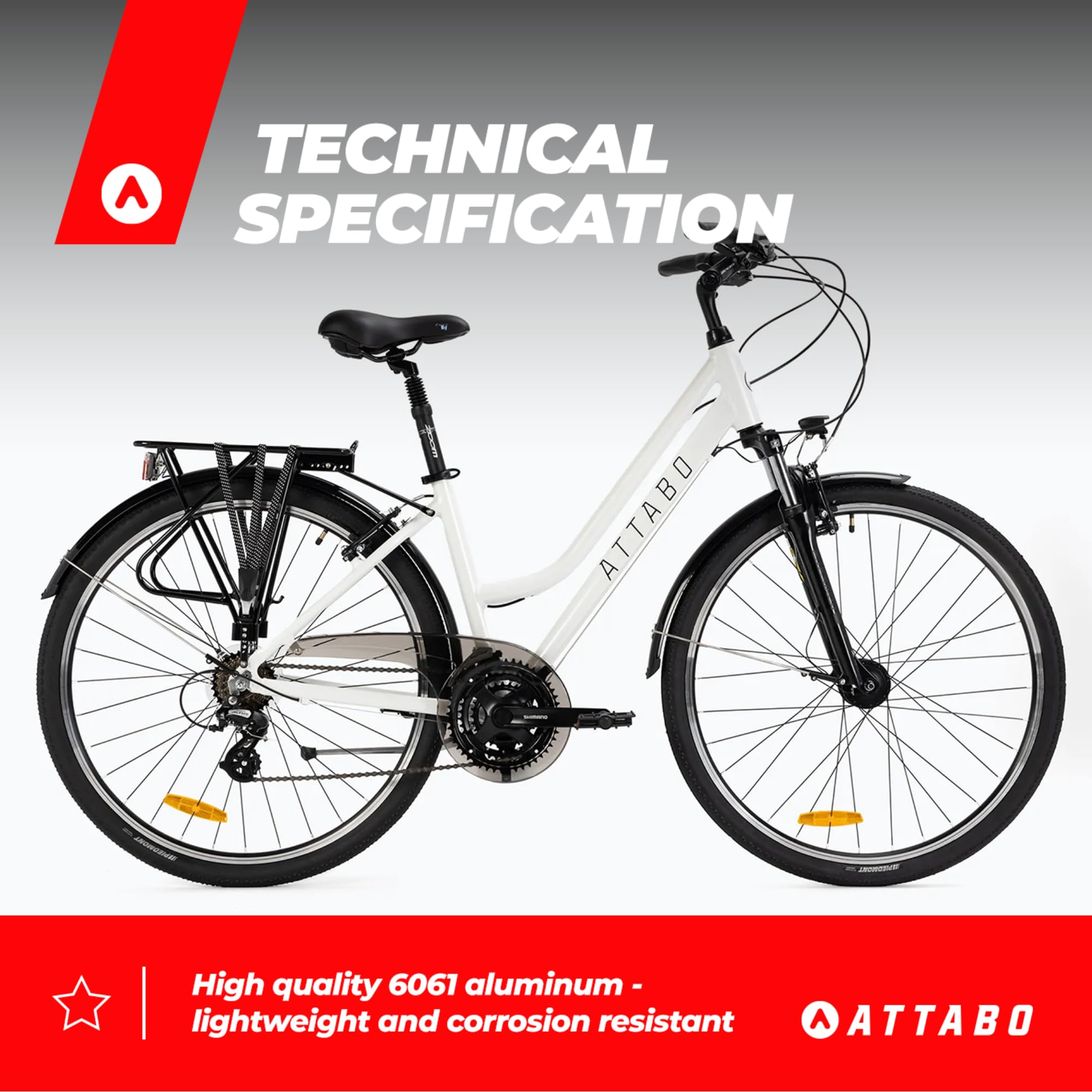 ATTABO Trekking Fahrrad Damen 17-19 Zoll Rahmen 28 Zoll Räder V-Brake Bremsen Ergonomischer Lenker