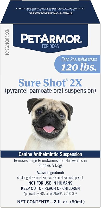 Sure Shot Liquid Dewormer Dogs, Roundworms/Hookworms, 2oz | Ideal for Dogs & Puppies 2 Weeks+; Removes 2 Roundworms & 2 Hookworms; vet-quality formula; Precise Liquid Dosing