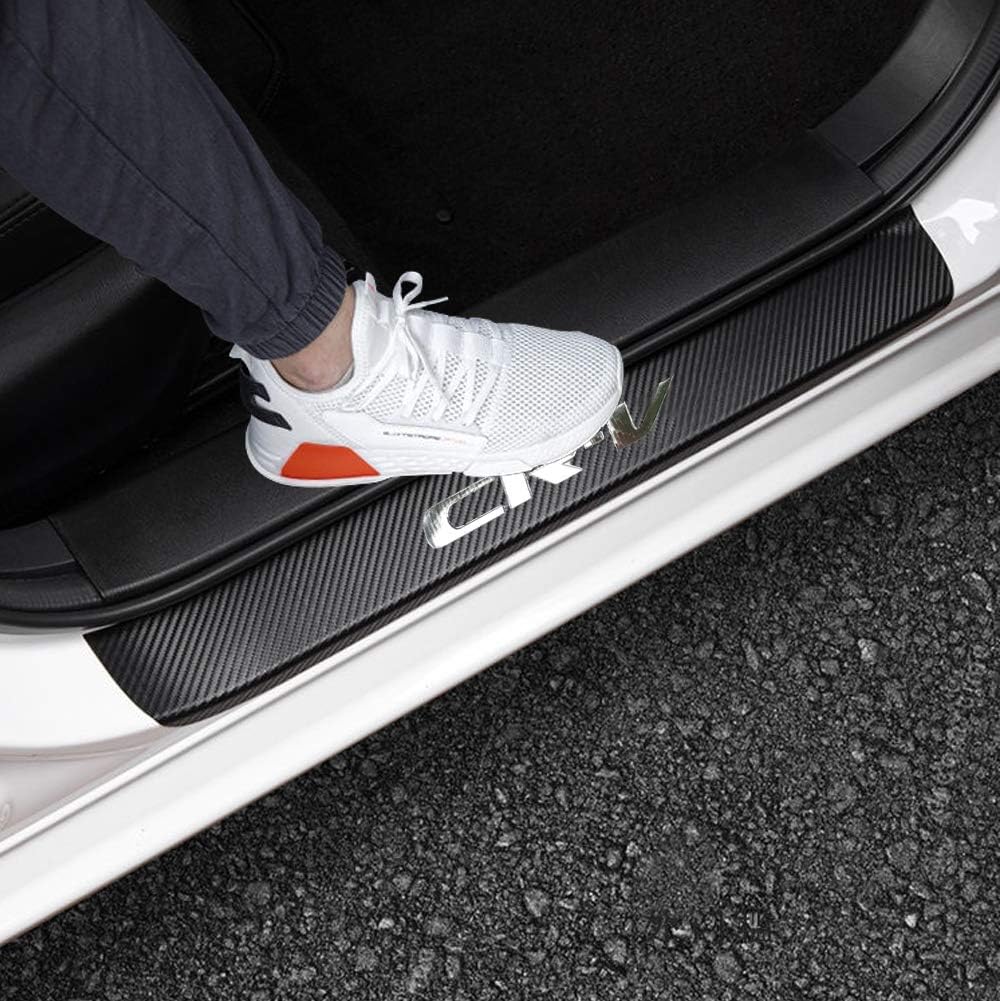 LEXLEY for 2006-2023 2024 2025 2026 CRV CR-V Carbon Fiber Style Leather Door Sill Protector Anti-Dirty Scuff Plate Cover Guard Sills Protector Trim,Welcome Pedal Protect 4PCS -Sliver