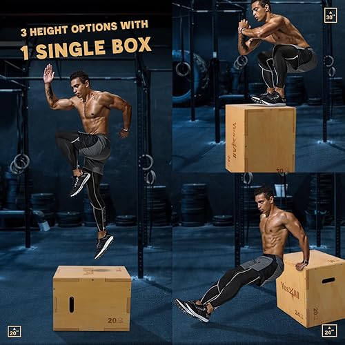 Vista 3 de Yes4All Plyo Box, 3-in-1 Wooden Box Jumps for Home Gym, 450 lbs Boxes Step Up with Smooth Edges & Wide Built-in Handles for Jumping, Strength A.