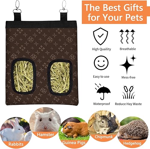 Miniatura 5 de Bolsa de alimentación de heno para conejos, 2 agujeros, alimentador de heno de conejillo de indias, bolsa de heno de tela Oxford 600D para conejos,