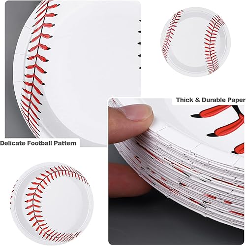 Miniatura 3 de ADXCO - Paquete de 72 platos de béisbol de 9 pulgadas y 7 pulgadas, platos redondos de papel de béisbol para decoración de fiestas de cumpleaños,