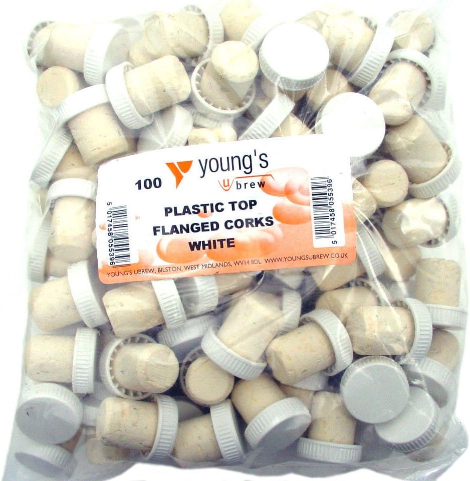 100 NEW CORKS FOR WINE WINEMAKING WHITE PLASTIC TOP FLANGED