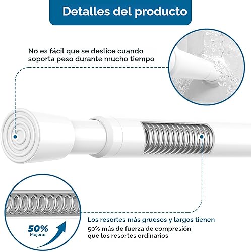 Miniatura 5 de AIZESI 2 barras de tensión de resorte ajustables de 26 a 39 pulgadas, barra de cortina de tensión pequeña, sin perforación, barra de cortina