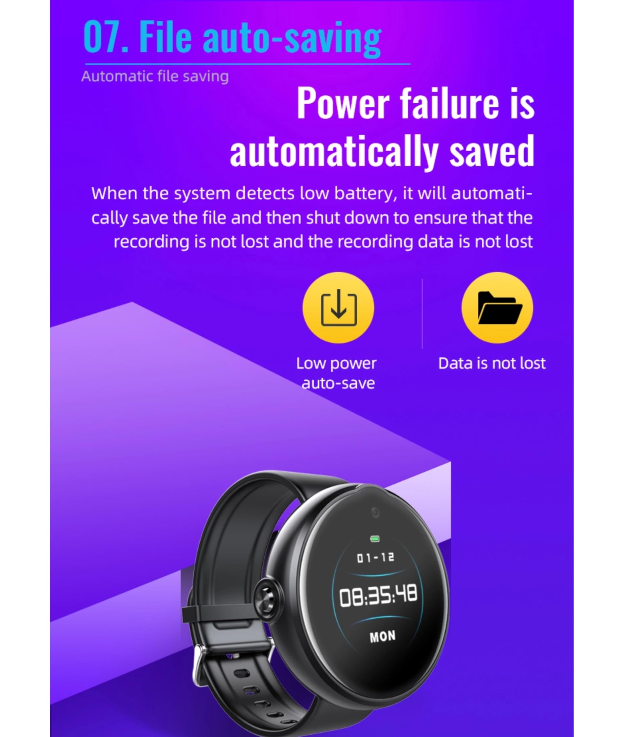 Pulsera con Cámara Espía, Reloj Grabador Digital Activado por Voz con Reducción de Ruido, Dispositivo Inteligente de Grabación de Sonido HD con IA Pulsera Grabadora de Video, (12)
