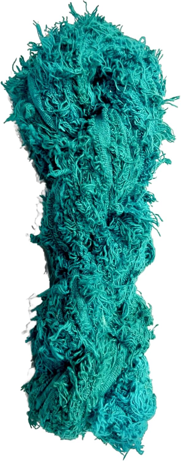 Maker's Craft Cotton Frayed Edges Ribbon Yarn 100 Grams, 25 Yards for DIY Vintage Colors, Knitting & Crocheting, Macrame, Jewelry Making and Weaving, Gift Wrapping and Tassel Making (Teal)