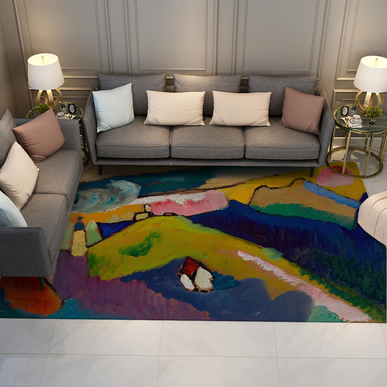 Tapis Kandinsky Murnau Berglandschaft 120x160cm antidérapant pour salon et chambre