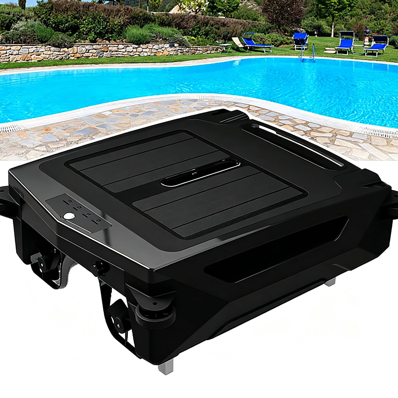 Solar Powered Robotic Pool Skimmer, Cordless Automatic Pool Cleaner Robot