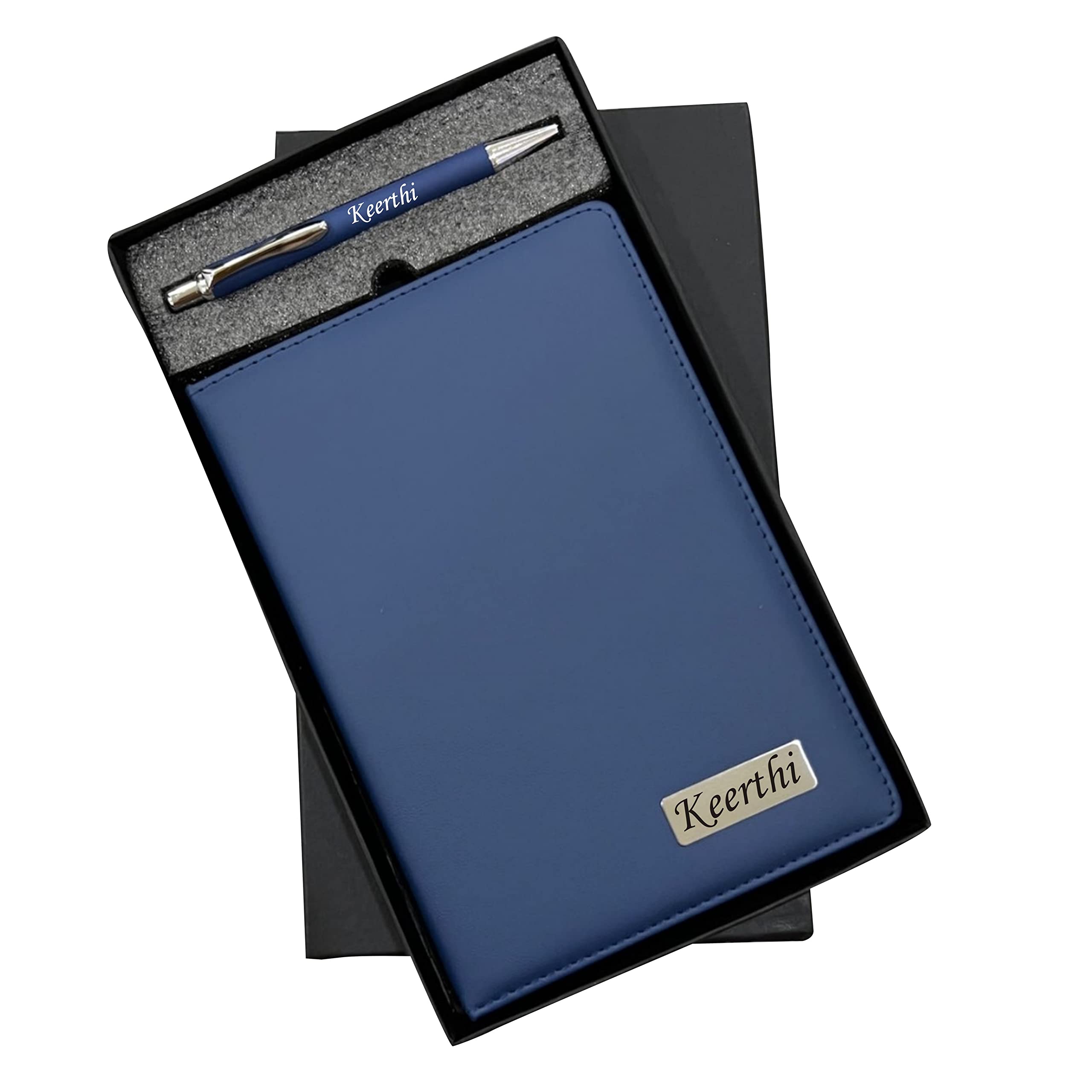 GIFT CHOICE- Premium Blue Textured Personalized Custom Name Leather Diary