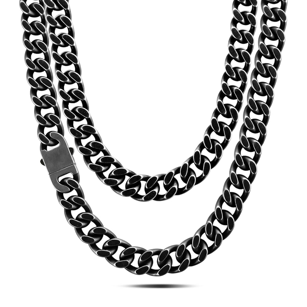 HELLOICE 14mm Curb Link Chain Necklace for Men Black Hip Hop