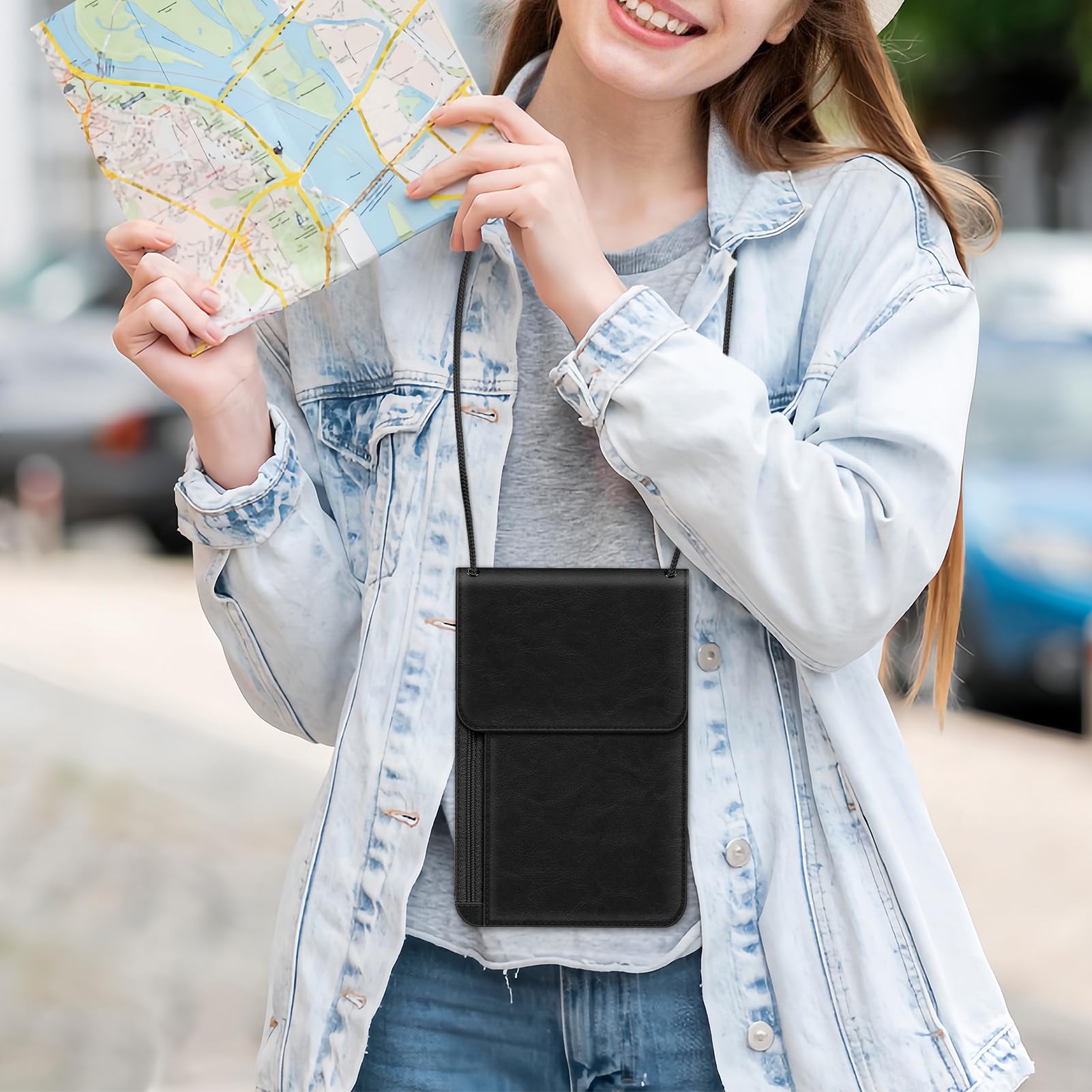 Fintie Torba na klatkę piersiową, torba na paszport, blokada RFID, torebka podróżna, torebka na ramię, etui na telefon komórkowy ze sztucznej skóry premium, dla mężczyzn, kobiet, dzieci, chłopców i