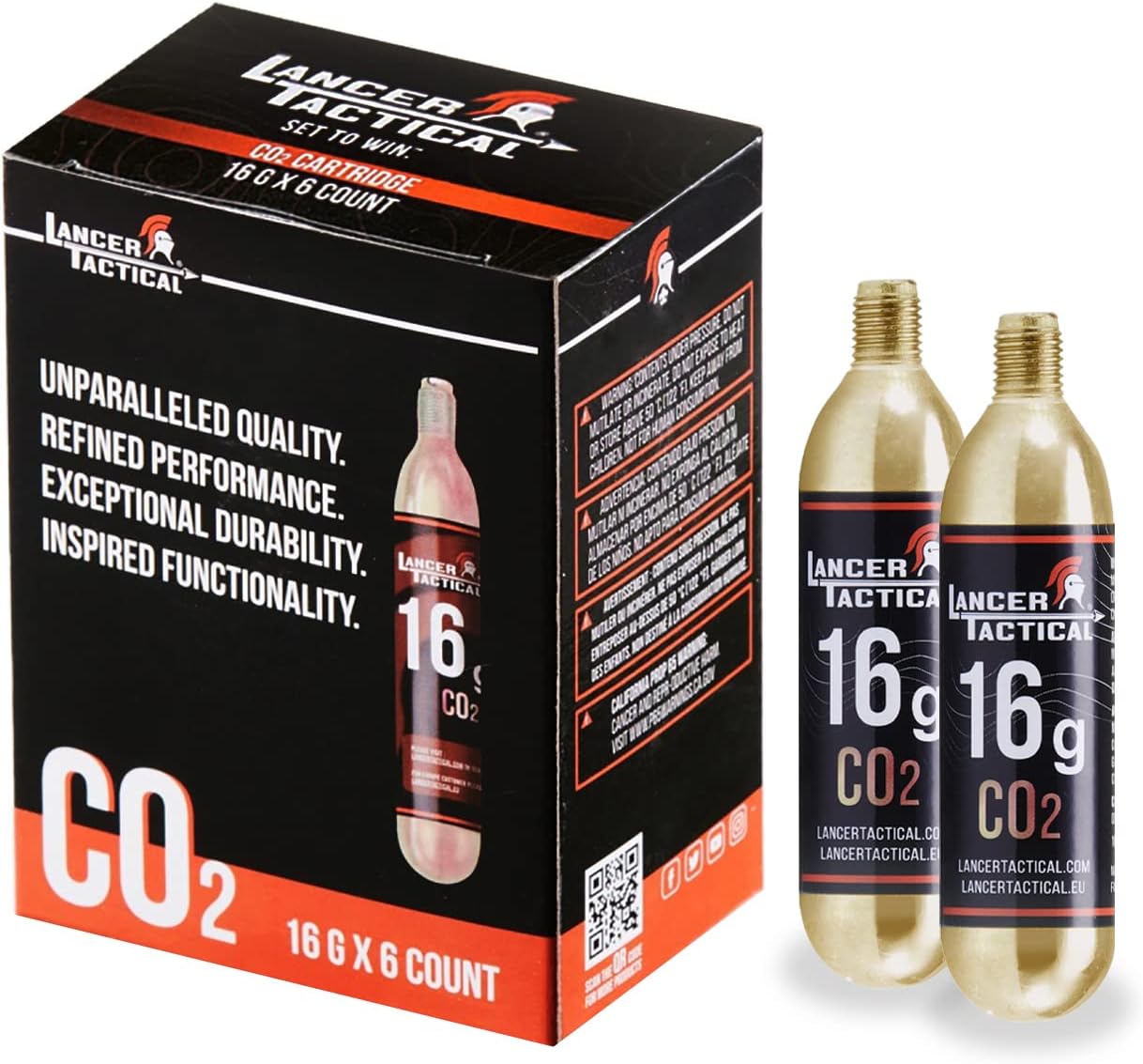 Lancer Tactical 6 Pack of 16g Threaded CO2 Cartridges Cylinder for Airsoft, Airguns, CO2 Bike Tire, Bike Tire Inflators, MTB & Road Bikes Brown