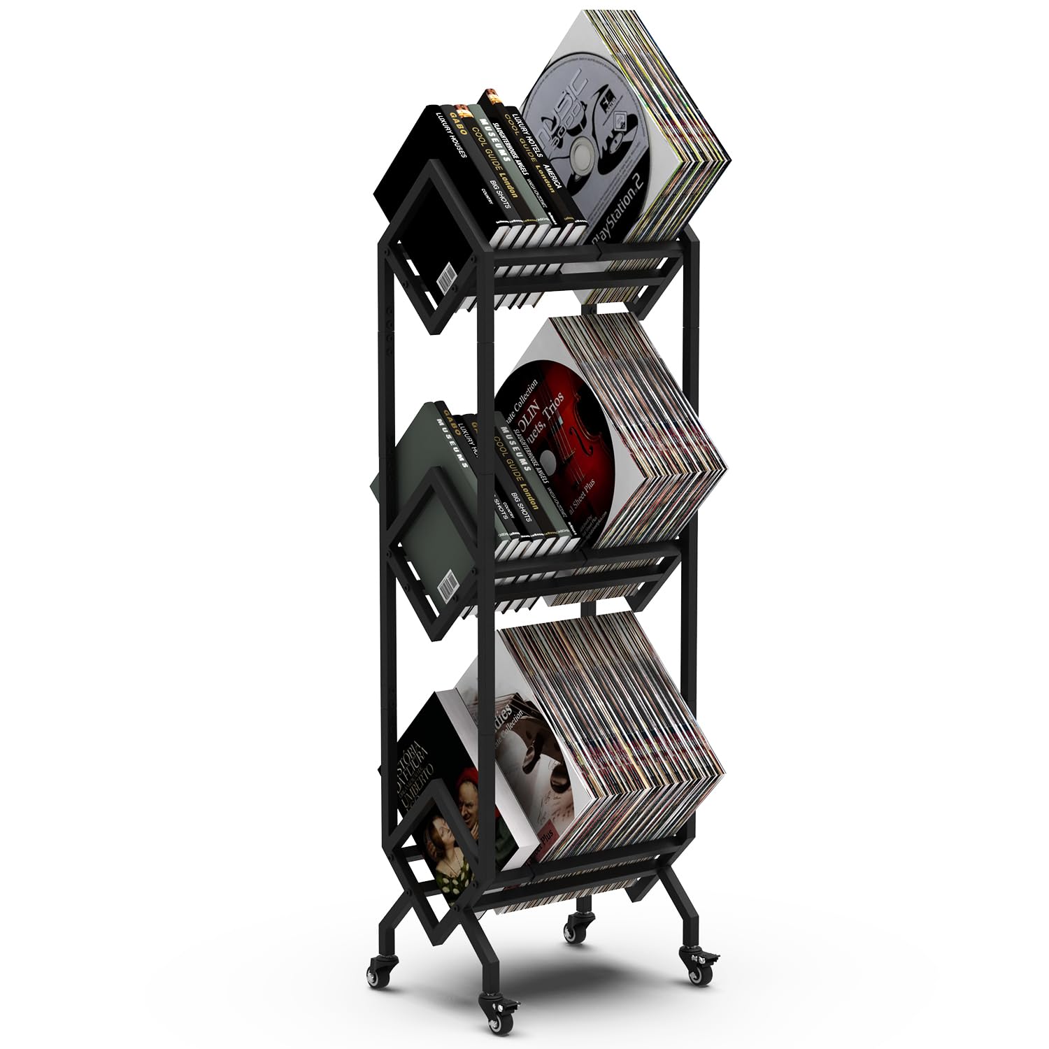 VEDECASA Scaffale per dischi in vinile DJ con supporto di archiviazione a 3 livelli - Supporto di archiviazione LP - Per il soggiorno