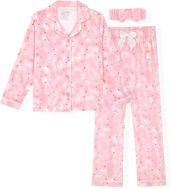 Sleep On It Girls Pajamas Set 2-Piece Pajama Coat and Sleep Pants For Kids With Matching Schrunchie