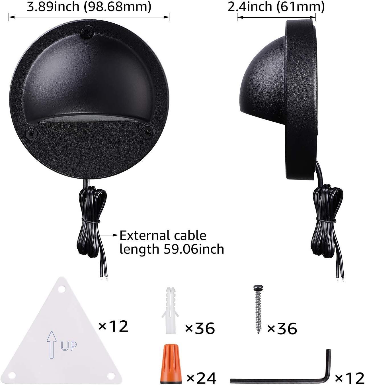 LEONLITE 12-Pack Low Voltage LED Deck Lights, 2.3W 170lm Landscape Step Stair Railing Light with 12-36V AC/DC, Die-cast Aluminum Outdoor Patio, UL Listed Cord, 3000K Warm White, 5 Years Warranty - - 
