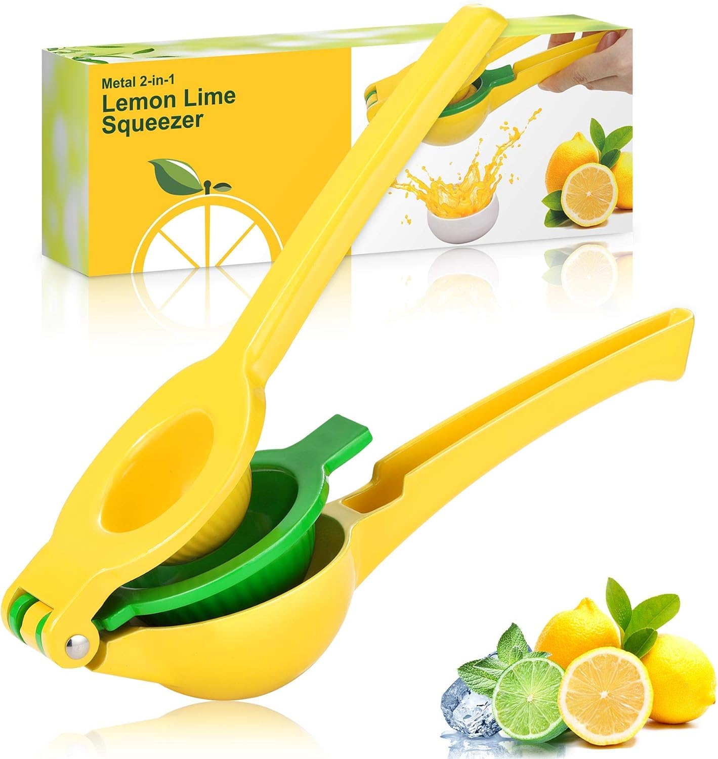 Lemon Lime Squeezer 2-In-1- Hand Juicer Lemon Squeezer Gets Every Last Drop - Max Extraction Manual Citrus Juicer - Easy-to-Use Lemon Juicer Squeezer Lemon Squeezer Manual, Anti Corrosion (Yellow)