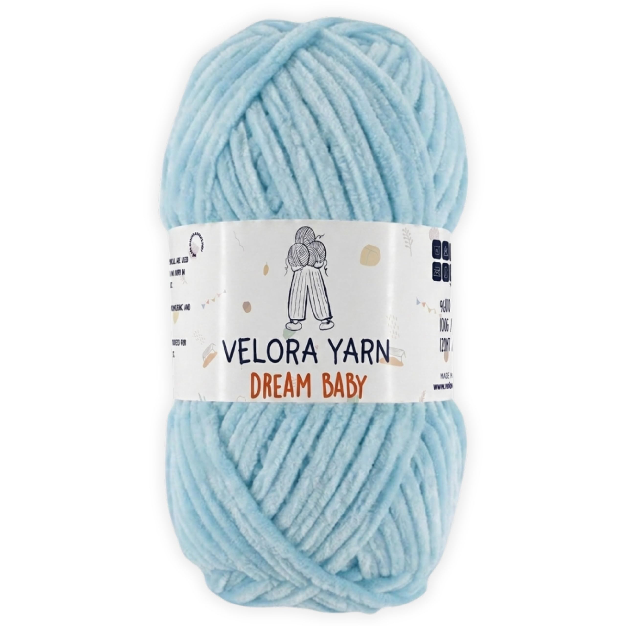 Velora Dream Baby 100% Polyester Chenille Yarn Soft Thick Chunky Yarn Skein 100g 120m, Machine Washable for Knitting&Crochet Blanket, Amigurumi, Scarf, Hat,Sweater,Plushies (Baby Blue) — image 1