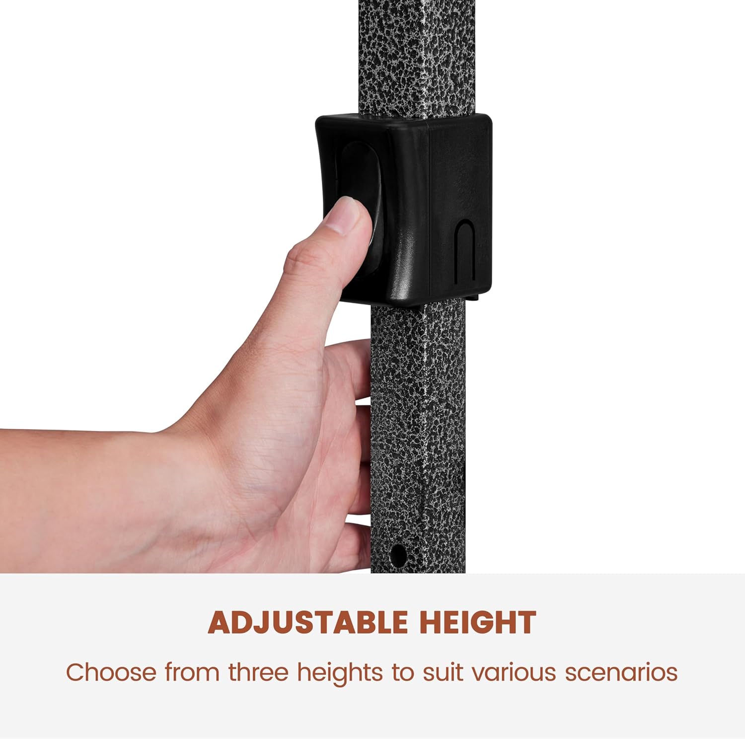 Person adjusting the height of the canopy leg