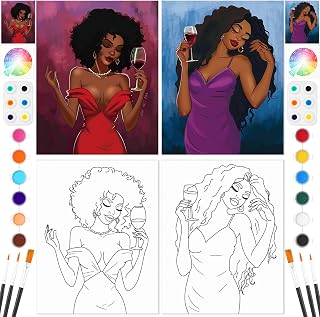 Dinifee 2 Pack Pre Drawn Canvas for Painting Sip and Paint Kit for Couple 8" x 10" Stretched Pre Printed Canvas Couples Date Night Art Party Adults Valentine Wedding Gift(Charming Lady)