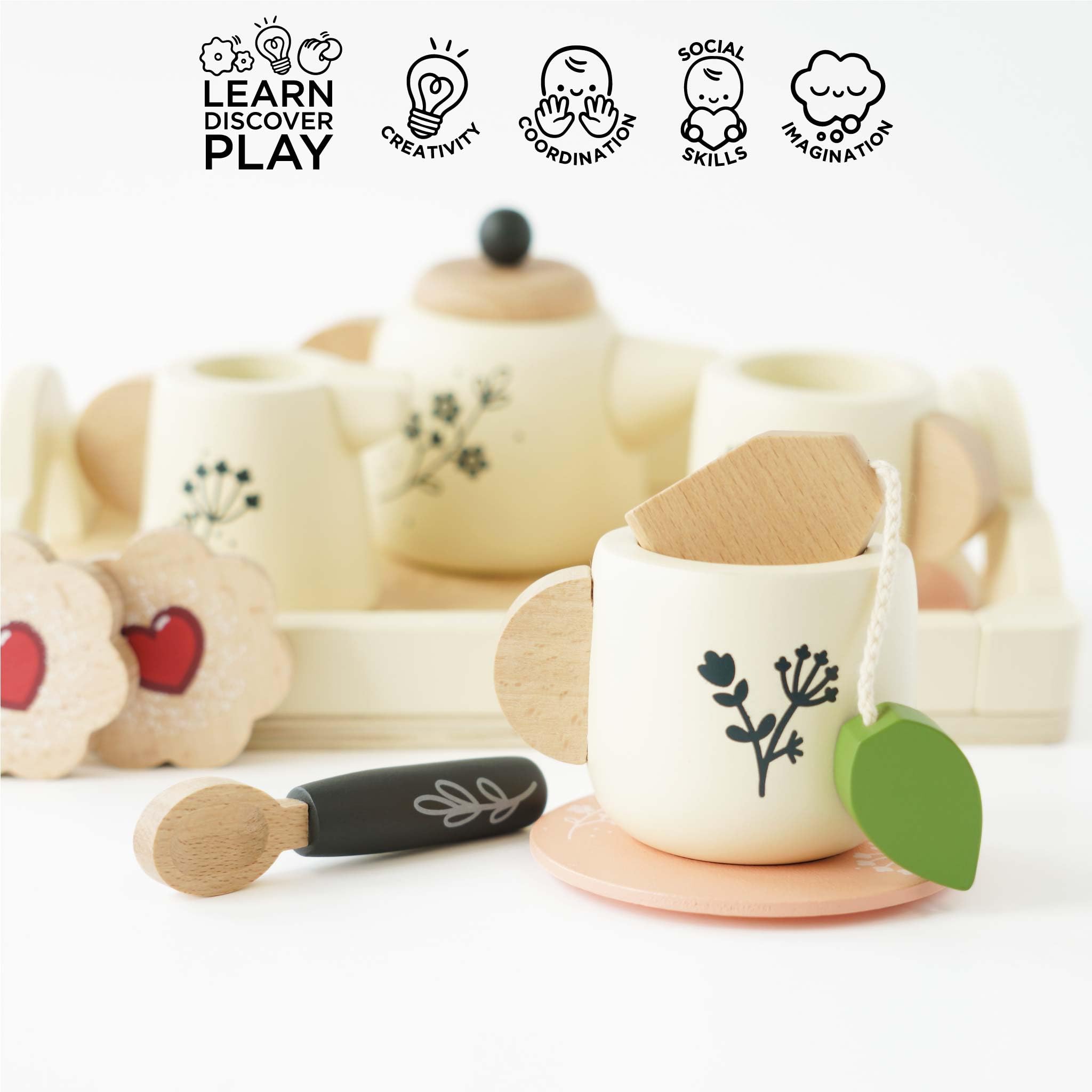 Le Toy Van - Wooden Tea Set & Tray, Multicoloured, child-size - Image 4