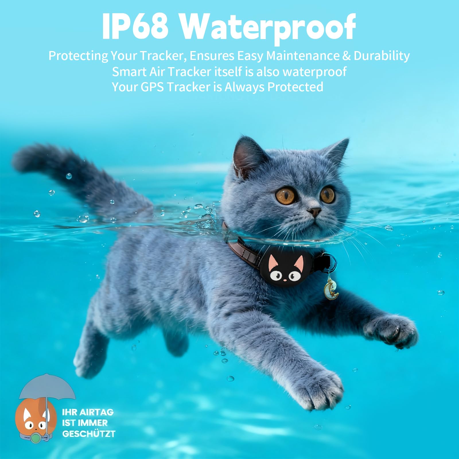 Katze GPS Tracker Hund Ohne ABO für iOS Apple, Smart Tag mit Katzen Halsband Keine Monatliche Gebühr, Mini Pet Tracker Air Tags für Kinderverfolgung Katzentracker Katzentracking, 1 Set