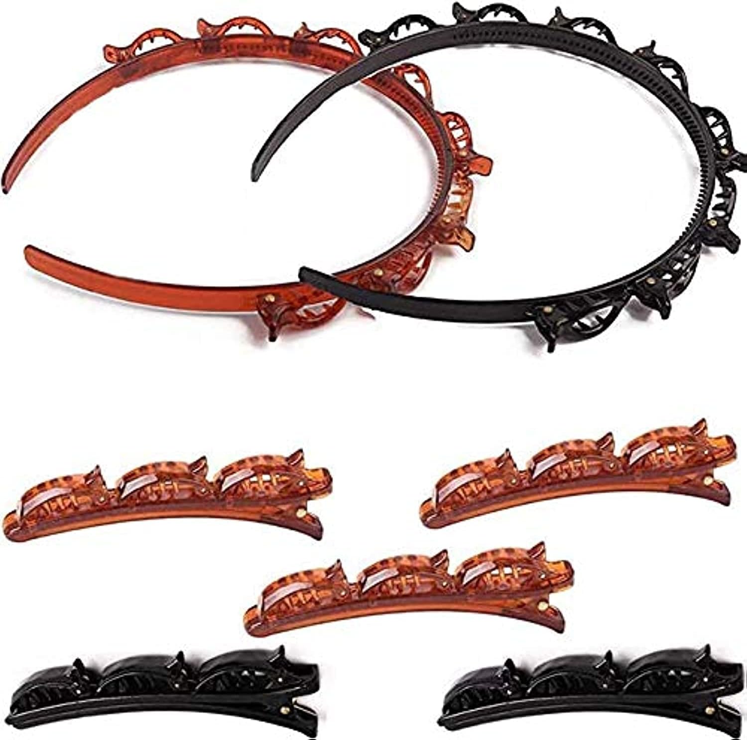 DELFINO Headband Hair Pin, 7 Pack Hairstyle Hairpin, DIY Hair Bands, Double Bangs Hairstyle Hairpin, Non-slip Double Layer Twist Plait Headband Hair Styling Tools for Women Girl