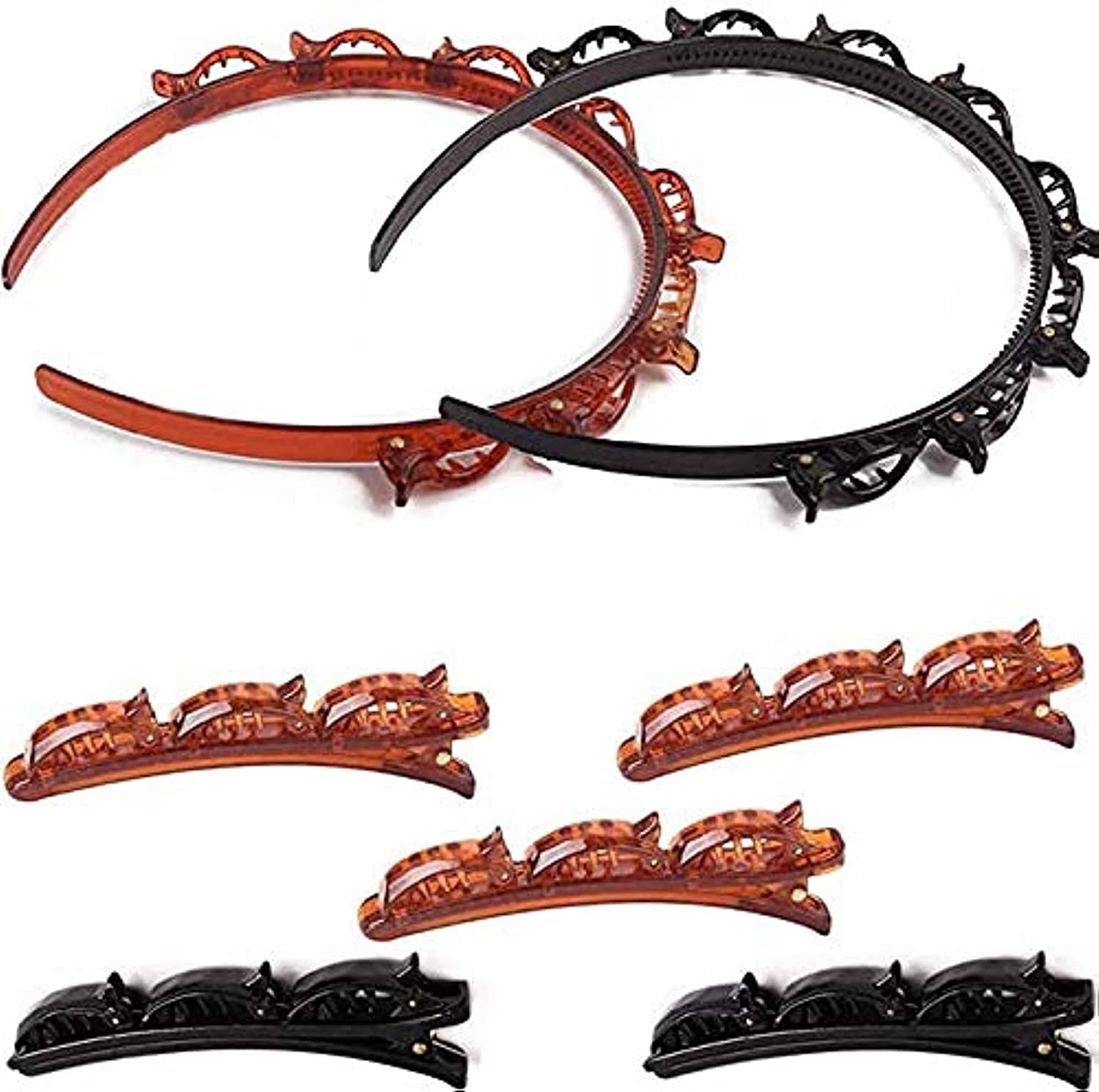 DELFINO Headband Hair Pin, 7 Pack Hairstyle Hairpin, DIY Hair Bands, Double Bangs Hairstyle Hairpin, Non-slip Double Layer Twist Plait Headband Hair Styling Tools for Women Girl