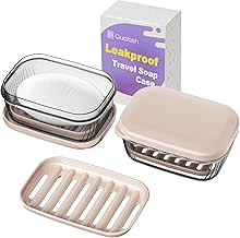 Quatish Bar Soap Holder Dish, Leakproof Travel Soap Case for Shower, Portable Travel Size Toiletries Camping Essentials for Gym, Dorm, Bathroom, Khaki