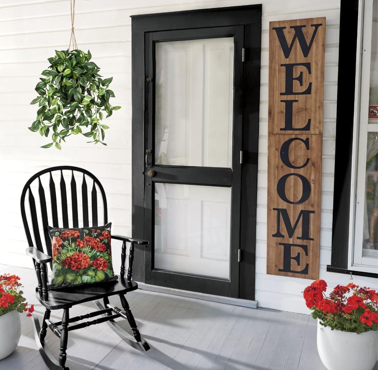 Briful Artificial Hanging Plants in Black Pot 17.7" Lifelike Trailing Faux Watermelon Peperomia Silk Plant with Cascading Green Leaves Fake Hanging Greenery for Indoor & Outdoor Home Garden Décor