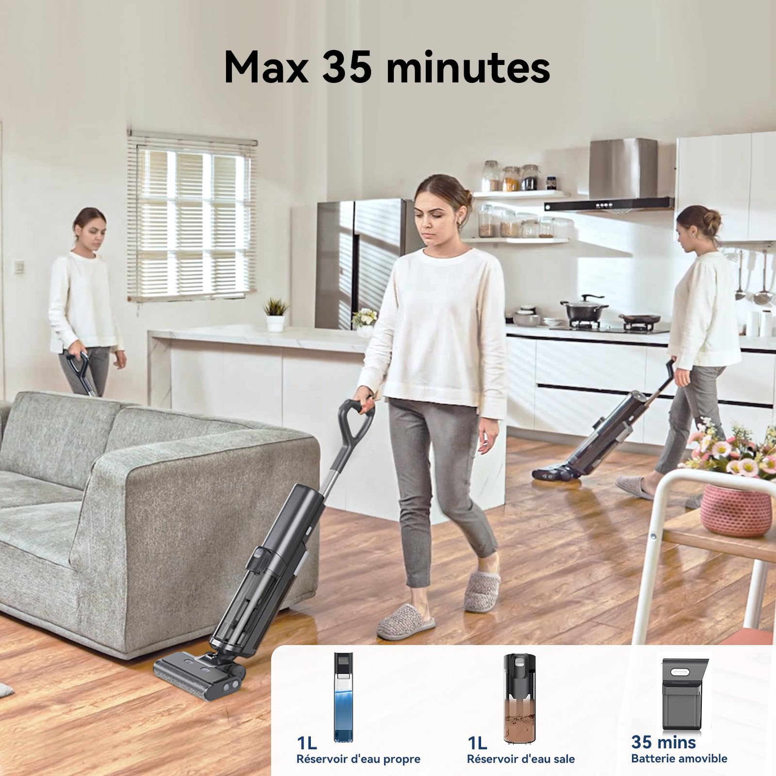 Proscenic F20A Aspirateur Laveur sans Fil,Aspirateur Eau et Poussière, Aspirateur Balai sans Fil Humide et Sec,2L Réservoir,Autonettoyant,Léger,écran LED,pour Nettoyer Les Saletés Collantes,Sols Durs