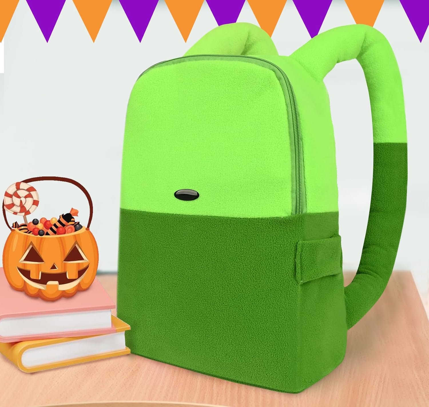 Halloween Adventure Costume Backpack, Green Plush Backpack Cartoon Anime Character Cosplay Accessory for Women Men Party Halloween Cosplay Dress Up Prop Bag - Image 2