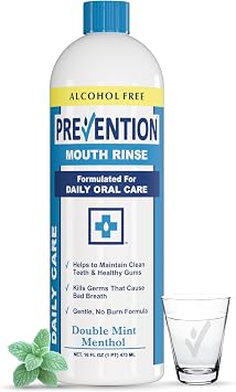 Prevention Daily Care Mouthwash, Hydrogen Peroxide Rinse 16 oz 1-Pack | Double Mint Mentol, Bad Breath Treatment, Fluoride Free, Dye Free, Alcohol Free, Teeth Whitening & Moisturizing Care