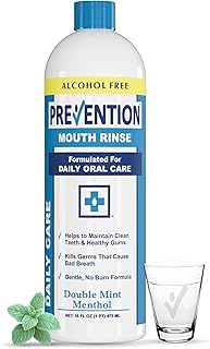 Prevention Daily Care Alcohol-Free Mouthwash, Hydrogen Peroxide Teeth Whitening with Soothing Double Mint for Bad Breath Treatment, Fluoride-Free Gum Care Oral Mouth Rinse 16 oz 1 Pack