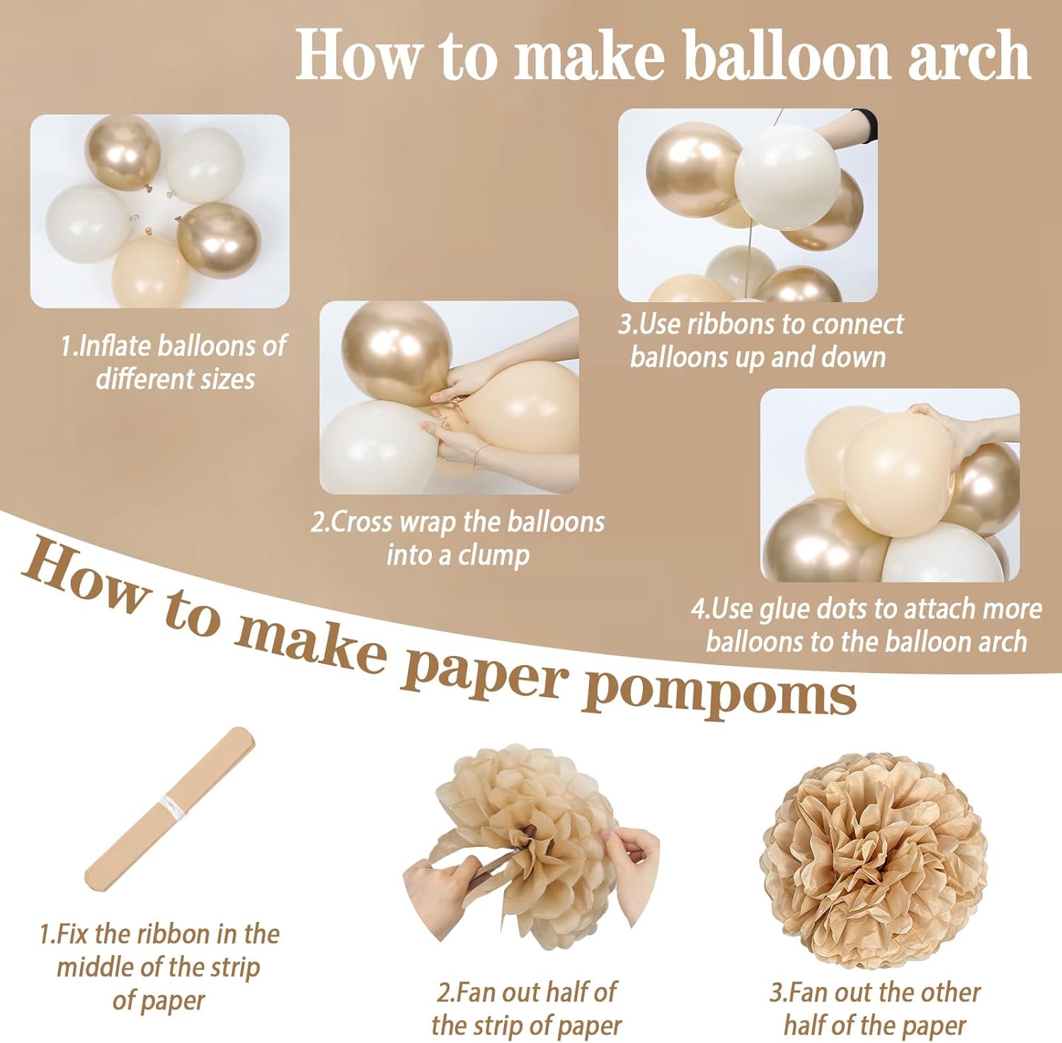 Boho Birthday Decorations for Women with Dusty Light Pink Brown Beige Paper Pompoms Sand White Nude Metallic Gold Balloons Brown Banner Fringe Curtain for Neutral Birthday Decorations - Image 3