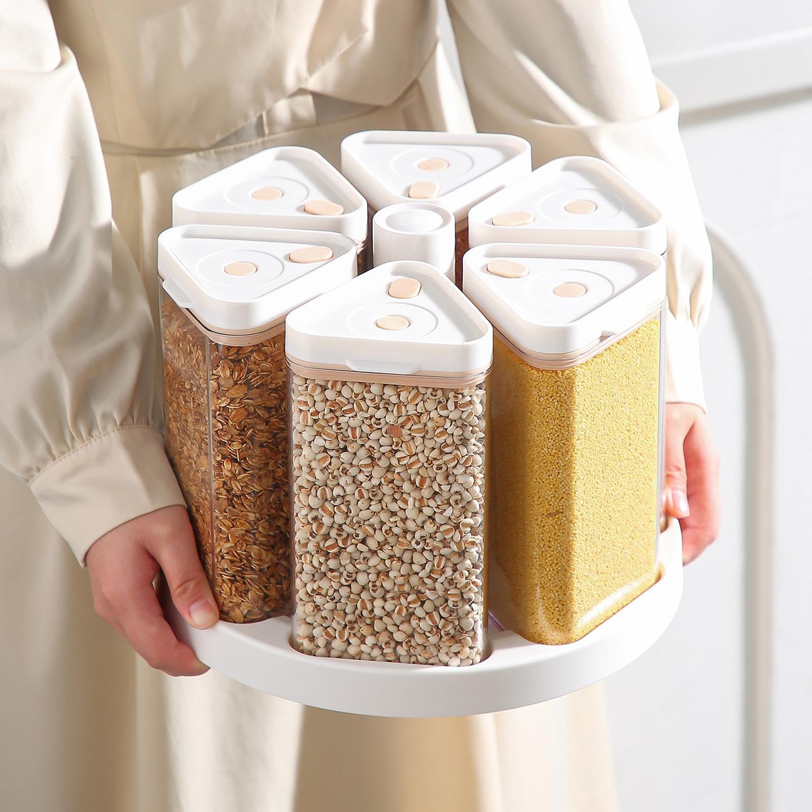 Erogatore di Cereali Distributore Rotante Cereali 6 Scomparti | Porta Riso Domestico Per Casa Grano Farina Fiocchi d'Avena Snack Cucina Dispensa Bancone Pasticceria Ristorante Catering