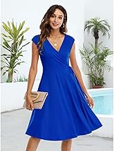 Wrap Dress for Women Summer Casual Dresses for Women Party Swing A-Line Faux Wrap Dresses Midi Length