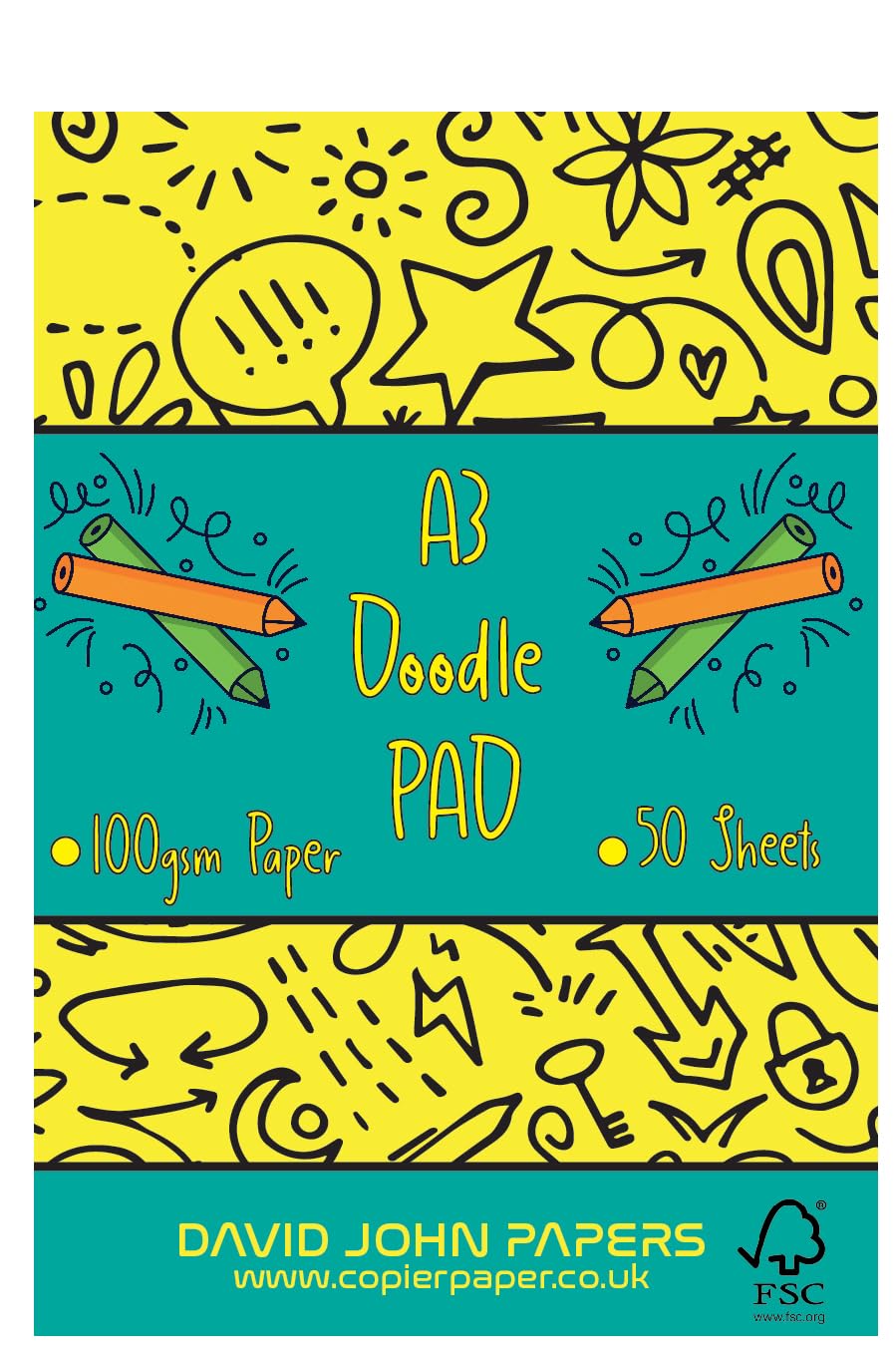 Djp White 50 Sheet A3 Plain Doodle And Colouring Pad - 100Gsm Bright Paper Pad Made In The Uk