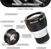 Vista 2 de Astromania Barlow Lens 2x, 2 pulgadas, 4 elementos totalmente multicapa de metal de alta potencia, accesorio de telescopio con anillo interno