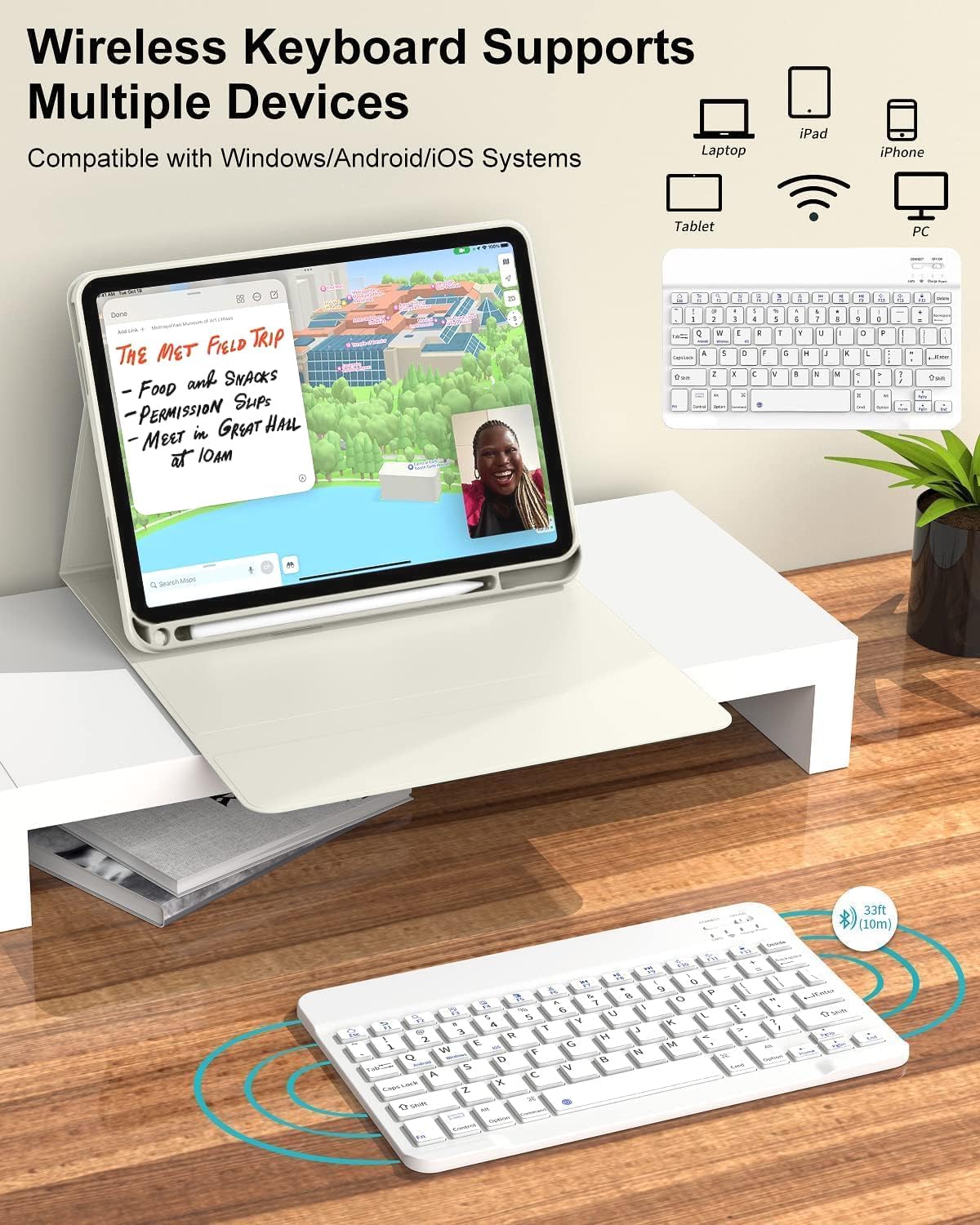 kenke for iPad Air 11 Inch M3/M2 (2025/2024), iPad Air 5/4th Gen (2022/2020) 10.9 Inch Case with Keyboard, Detachable Wireless Bluetooth Keyboard Cover with Left Side Pencil Holder (Cream) - Image 9