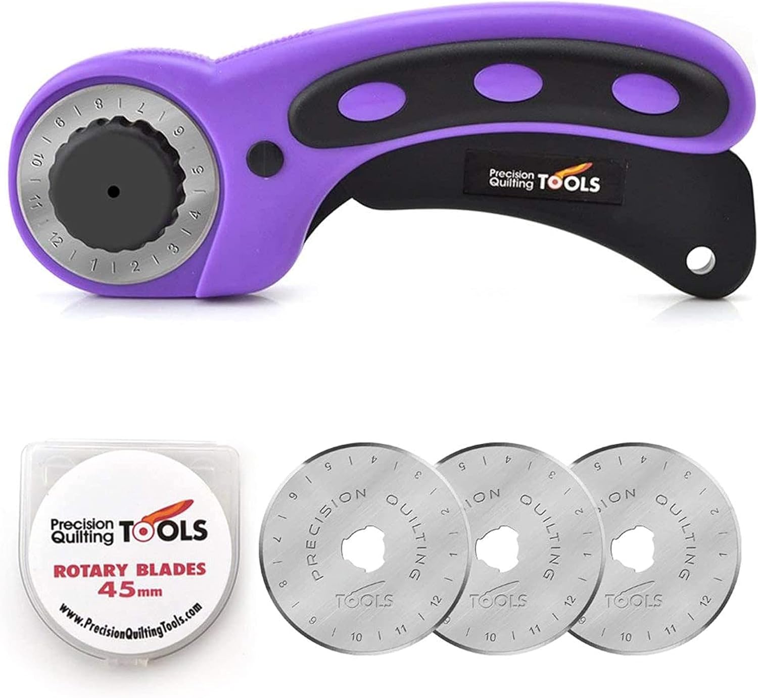 Precision Quilting Tools 45mm Deluxe Rotary Cutter with 3 Extra Blades (Red) - Fabric Cutter/Rotary Cutter for Fabric/Fabric Rotary Cutter