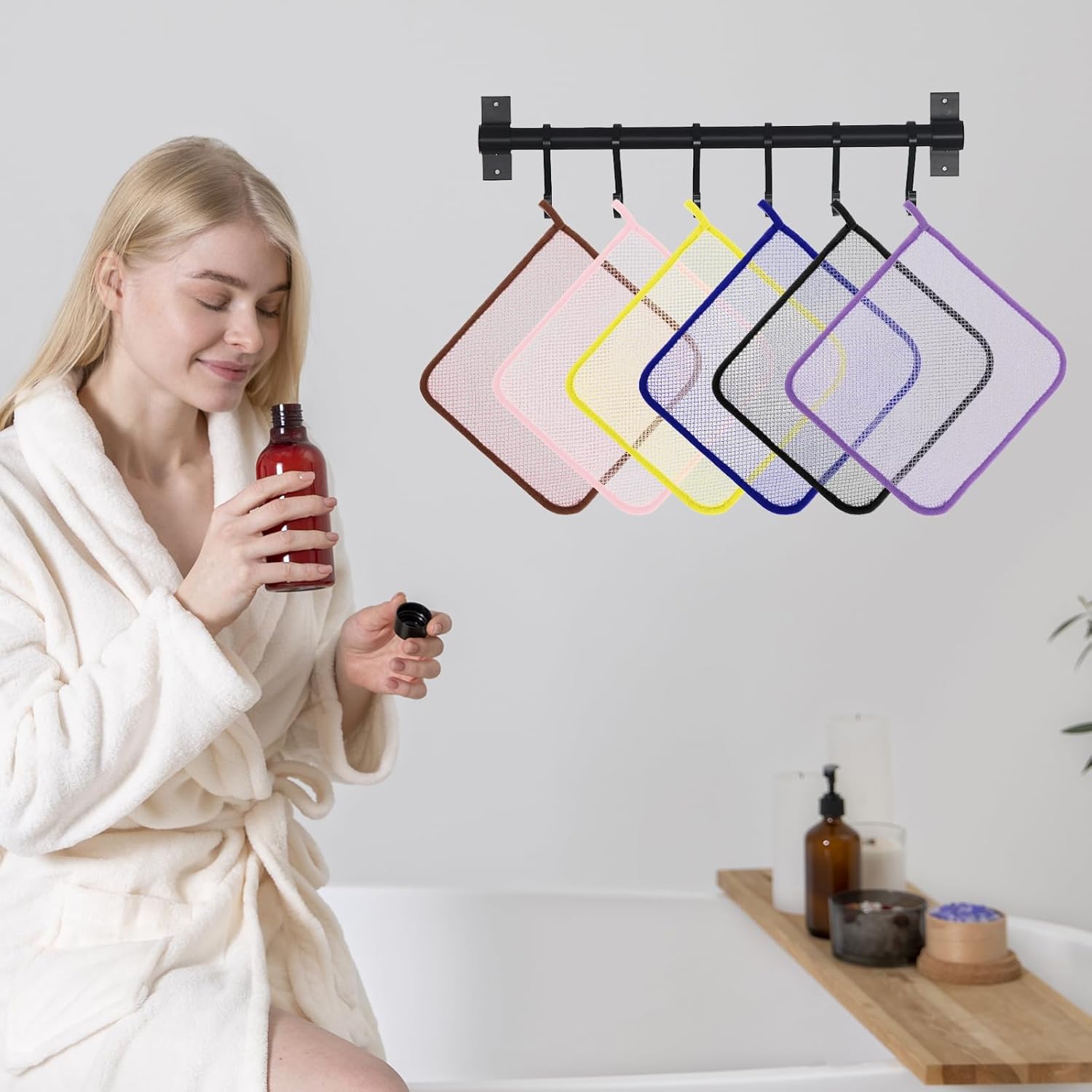 6PCS Exfoliating Towel, Deep Clean Exfoliating Cloth for Body and Face, 9.84 x 8.66 Inch Reusable Travel Wash Cloth, Soft Weave Loofah Exfoliatings Wash Clothes, for All Skin Types(Colorful) - Image 7