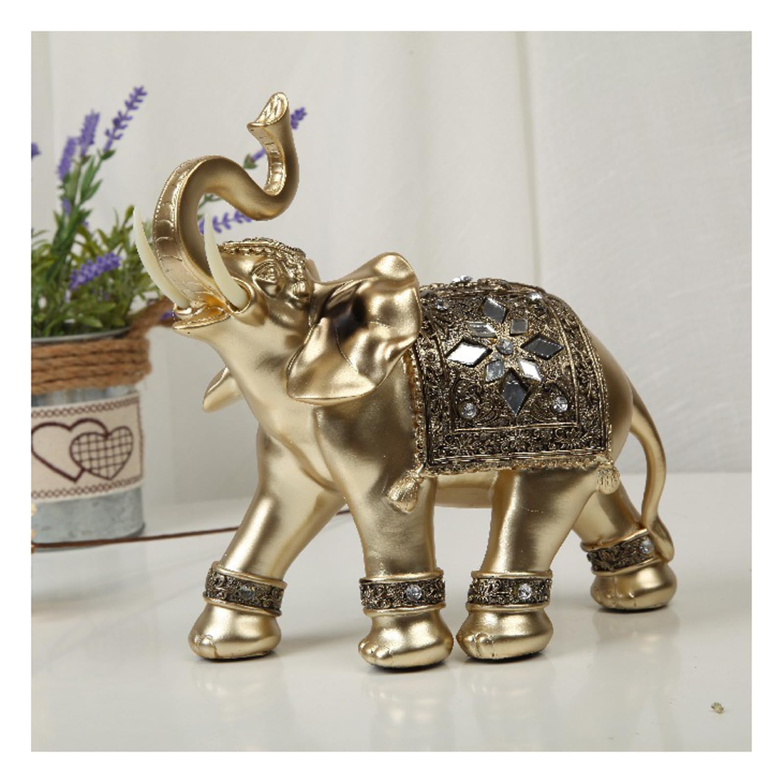 Esculturas estatuas par de decoración de Elefante, Escultura de Porcelana de Elefante, Estatua de decoración de Escultura Moderna, Dormitorio, Regalo, Juego de 2 Dorados