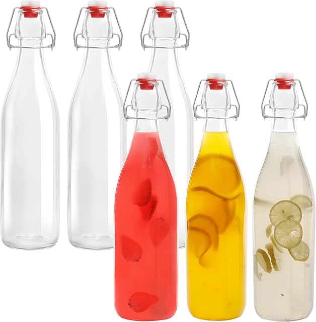 Kurtzy Glass Swing Clip Top Airtight Bottles (6 Pack) - 960ml/32.46oz Bottle Set - Traditional Vintage Clear Flip Top Preserve Bottles for Brewing, Beverages, Beer, Oil, Vinegar, Kombucha & Water