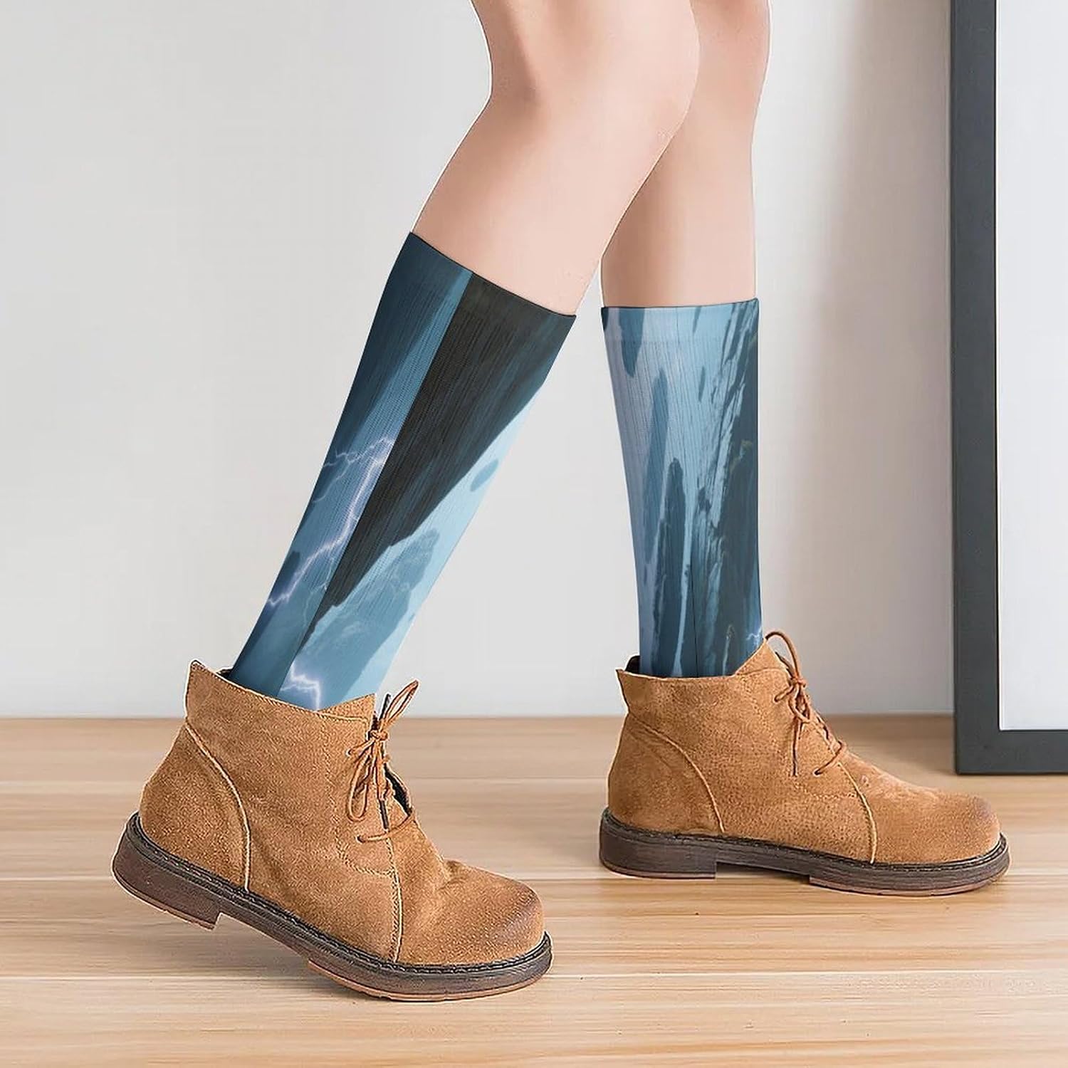 Floating Stone Forest Crew Socks High Stocking Thermal Socks | Tube Socks-Breathable-Moisture-Soft-wicking for Hospital Pilates Yoga for women men Grippy for office and daily walking