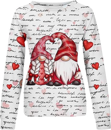 Miniatura 5 de Oggfader Camisetas casuales de manga larga con estampado gráfico de corazón para el día de San Valentín para mujer