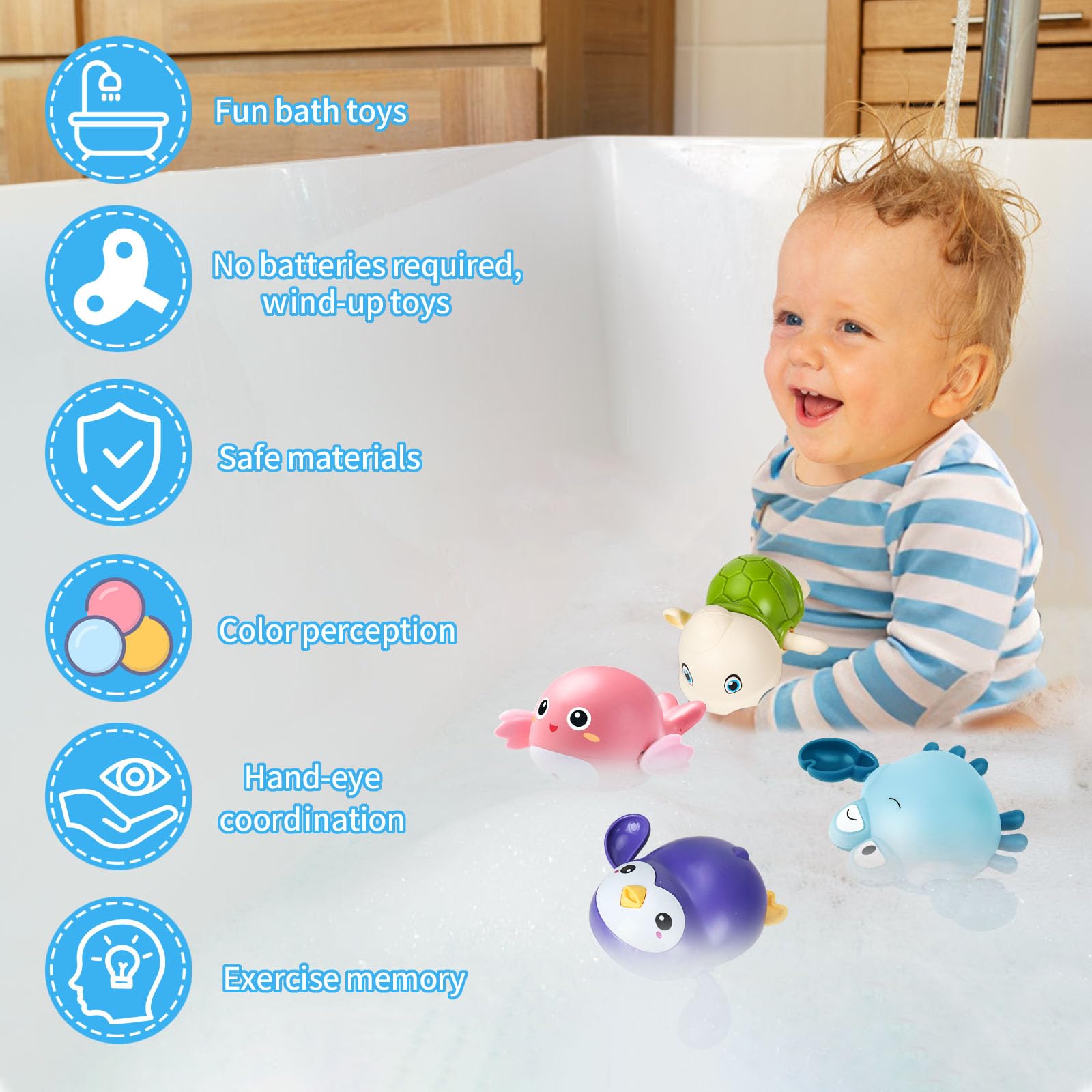 4 Pezzi Giochi Bagnetto Neonato, Animali Giocattolo per Bambino, Bagno per Bambini Giocattoli, Adatto da 1 a 4 Anni, Bambini Giochi da Bagnetto, Giochi da Bagno Galleggianti