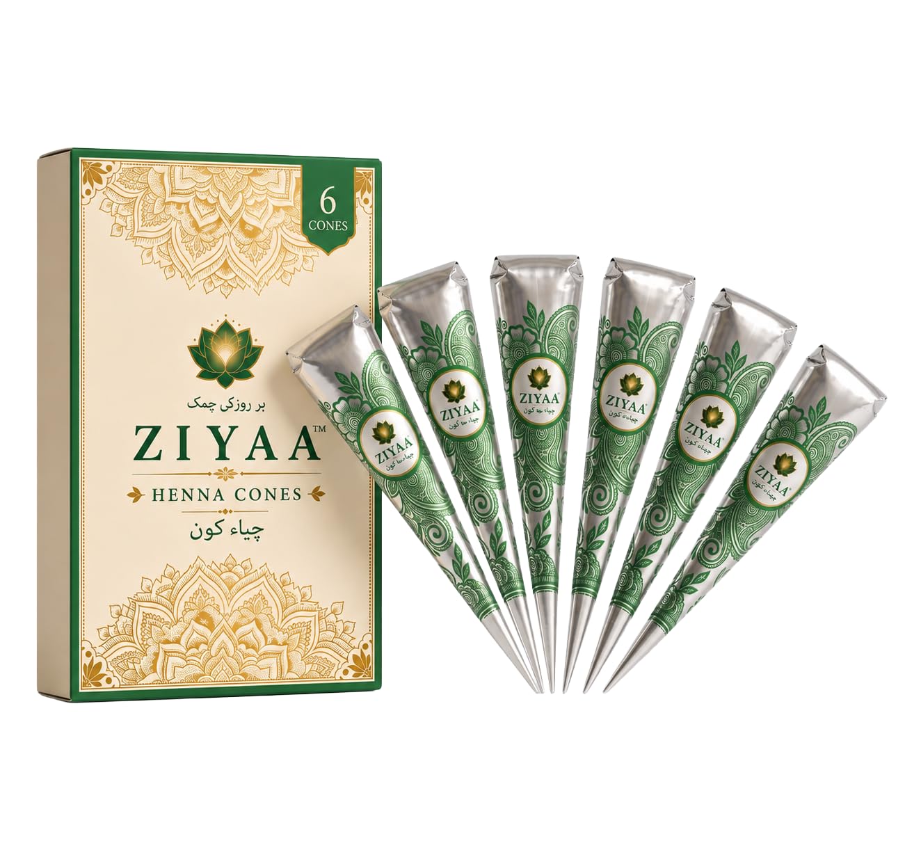 Henna Cones Made of 100% Natural Henna Leaves Dark Brown Pack of 6 x30g
